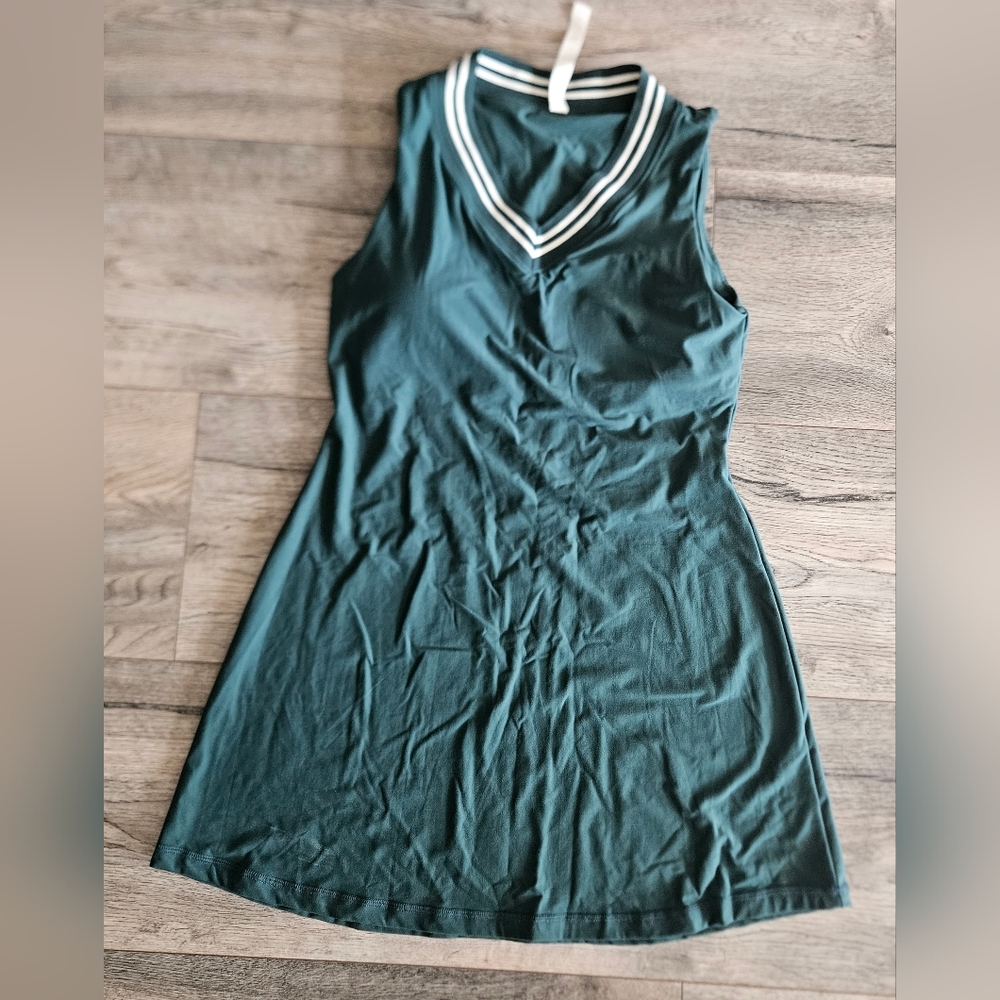 Dark Green Sleeveless AlthLeisure Dress with Striped Collar